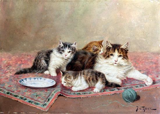 Joseph Le Roy (1812-1860) Cat and kittens on a rug 9.5 x 13in. unframed